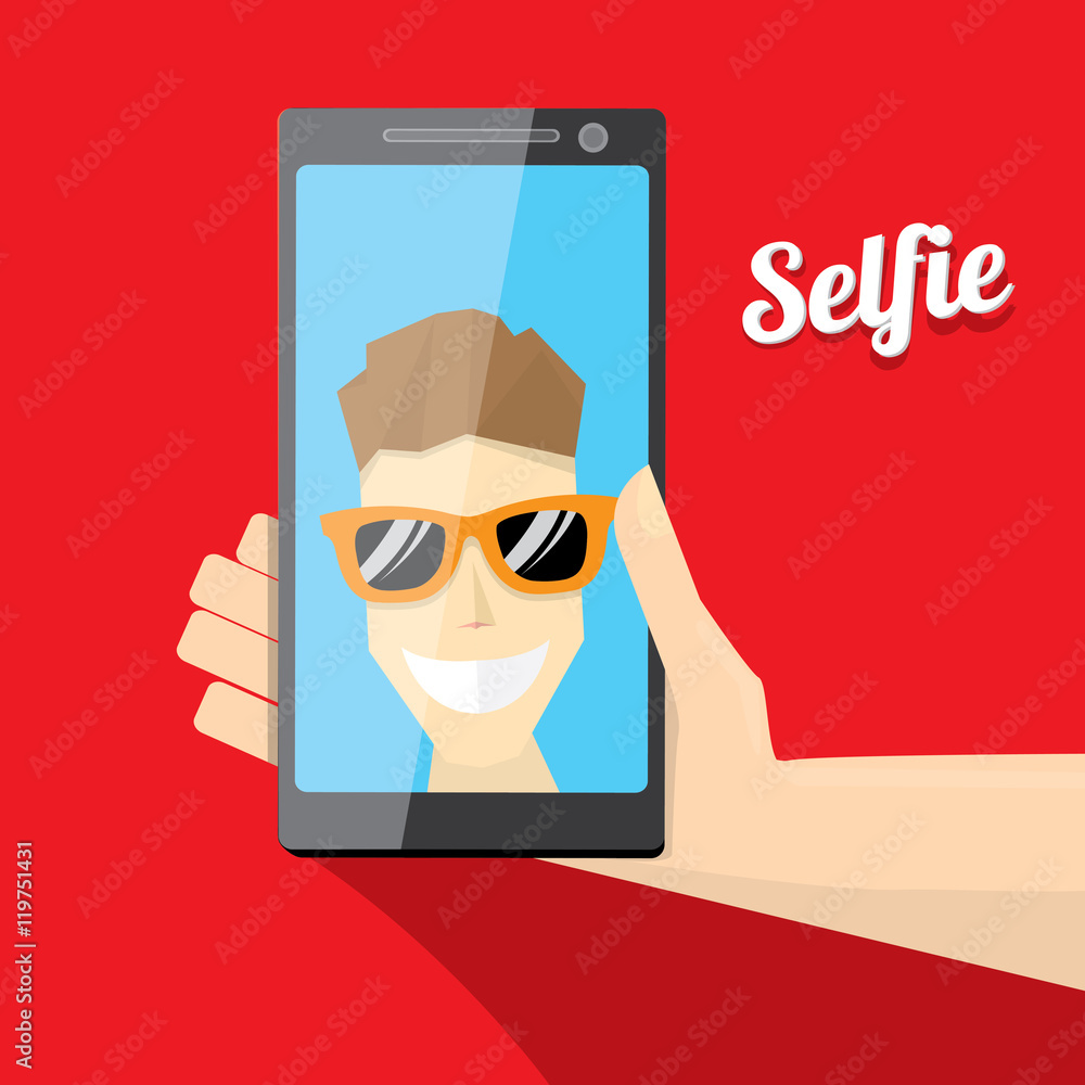 Taking Selfie Photo on Smart Phone concept icon Taking Selfie Photo on Smart Phone concept icon