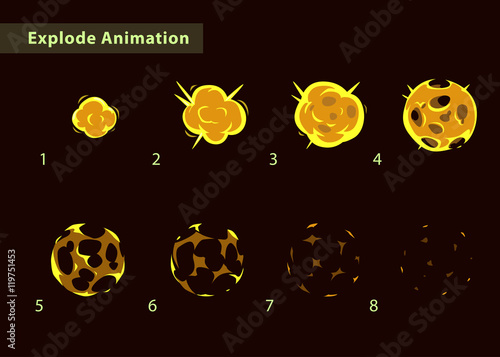 Fireball burst sprites for game design.