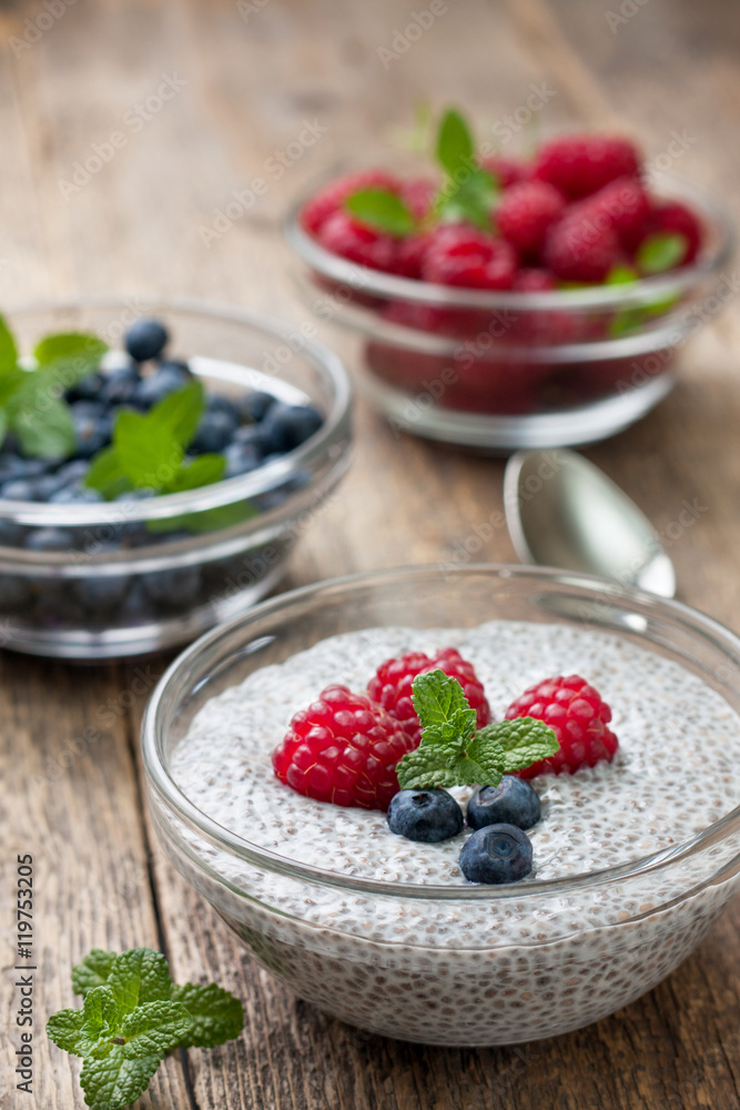chia pudding with raspberries and blueberries chia pudding with raspberries and blueberries