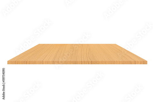 Perspective wood shelf on isolate background.