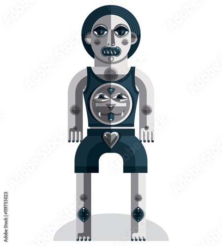 Meditation theme vector illustration, drawing of a creepy creatu