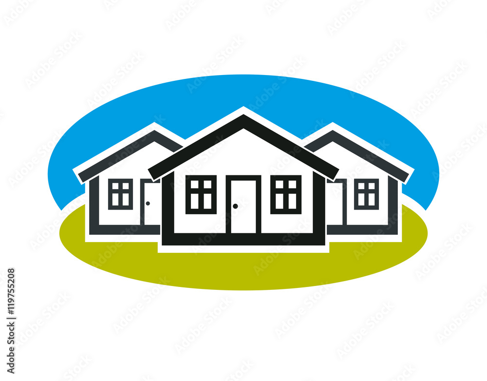 District vector conceptual illustration, three simple houses. Ho District vector conceptual illustration, three simple houses. Ho