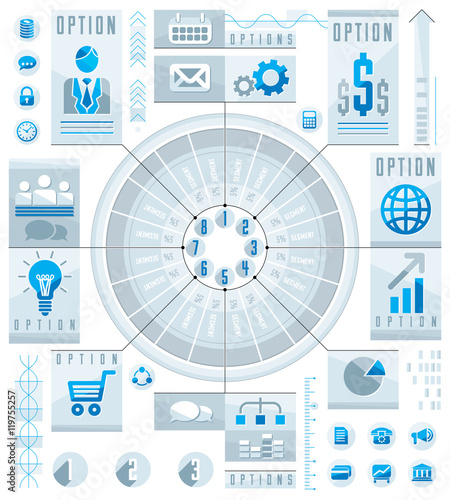 Infographics circular composition, circle divided with sectors a