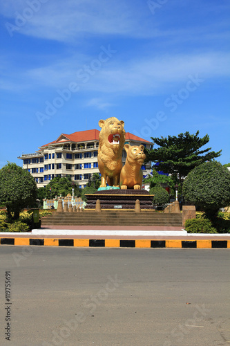 statue of lion in city of Sihanouk Ville , Cambodia . photo