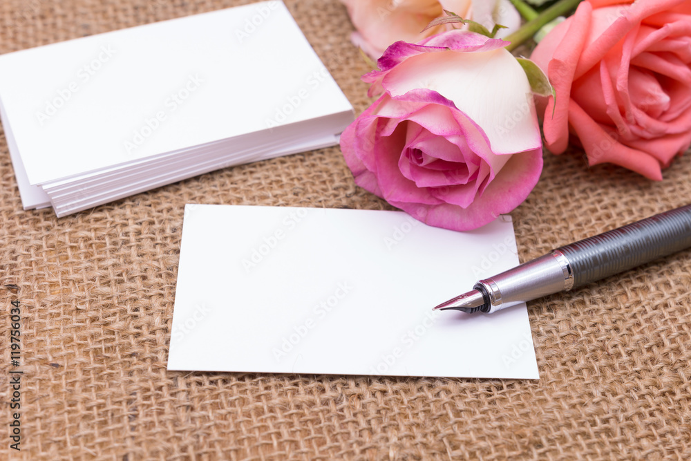 paper note with rose on gunny bag (Organizer ,agenda, book, diar paper note with rose on gunny bag (Organizer ,agenda, book, diar