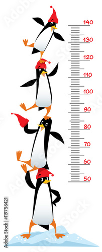 Meter wall with Funny penguins near the ice rock