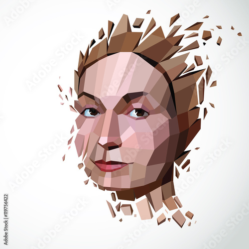 Vector dimensional low poly female portrait, graphic illustratio