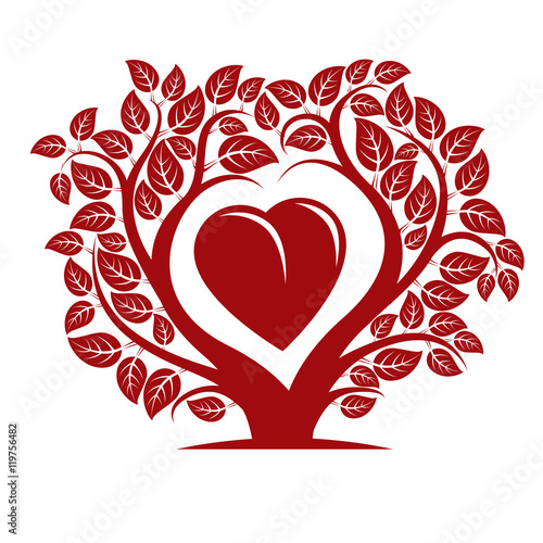 Vector illustration of tree with branches in the shape of heart