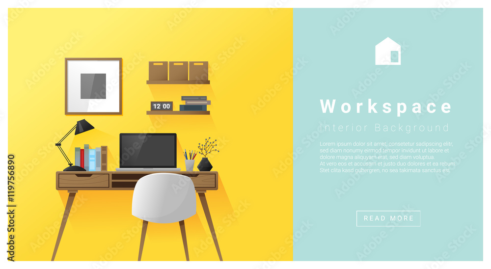 Interior design Modern workspace background , vector, illustration ...
