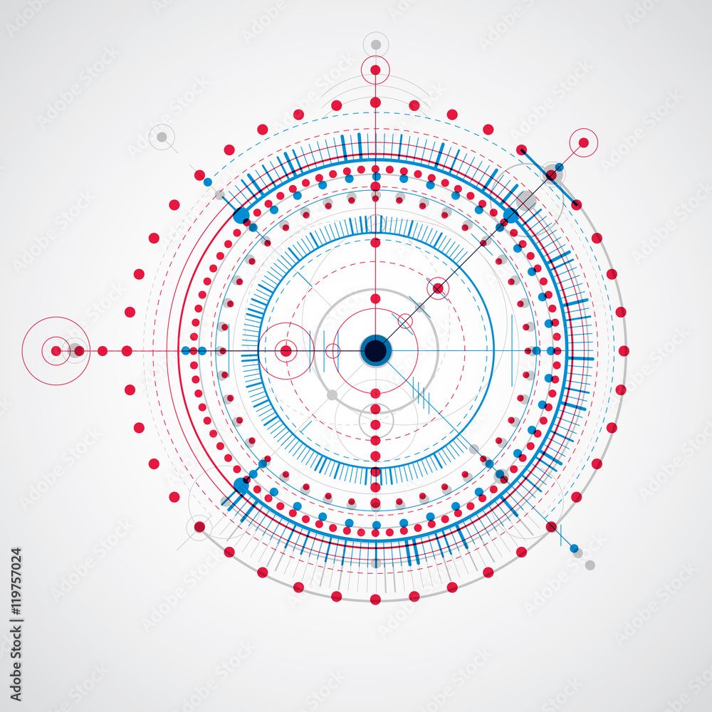 Mechanical scheme, blue vector engineering drawing with circles Mechanical scheme, blue vector engineering drawing with circles