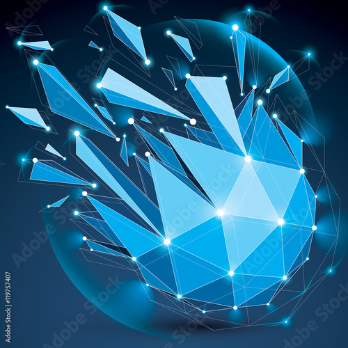 3d vector low poly spherical object with sparkles, white connect