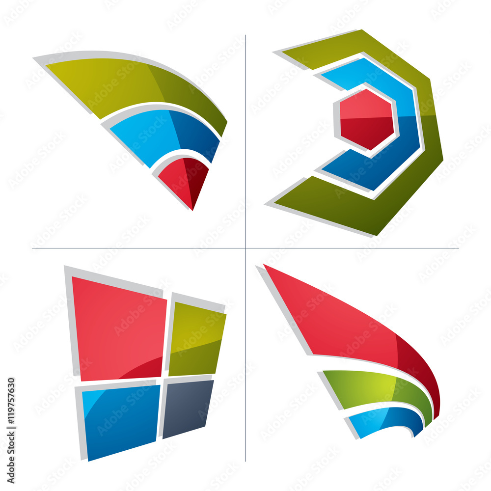 Three-dimensional colorful graphical icons set isolated on white Three-dimensional colorful graphical icons set isolated on white