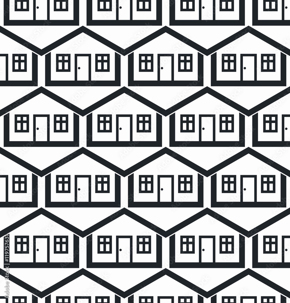 Real estate theme symmetric vector seamless pattern, abstract ho Real estate theme symmetric vector seamless pattern, abstract ho
