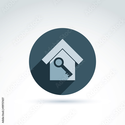 Vector monochrome house with a key isolated on white background.