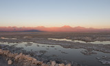 Sunset in Atacama Salar, Chile / Salt lake and mountains at Atacama Salar, Chile
