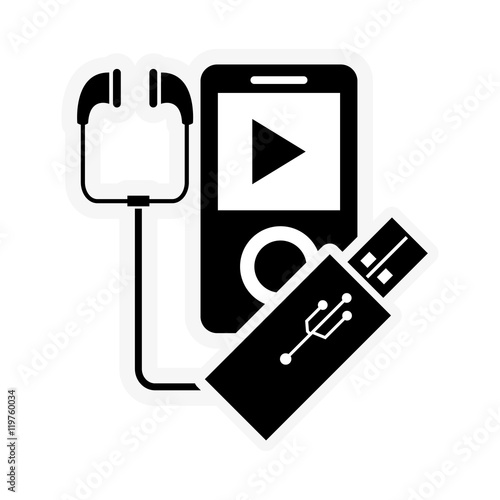 flat design mp3 player and usb drive icon vector illustration