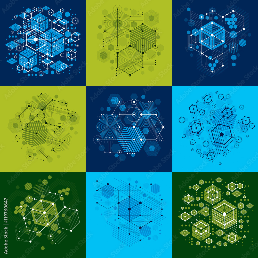 Collection of Bauhaus retro wallpapers, art vector backgrounds m Stock