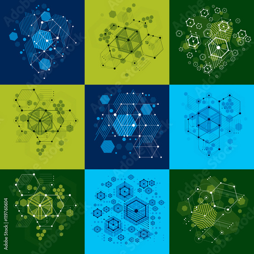 Set of vector abstract backgrounds created in Bauhaus retro styl