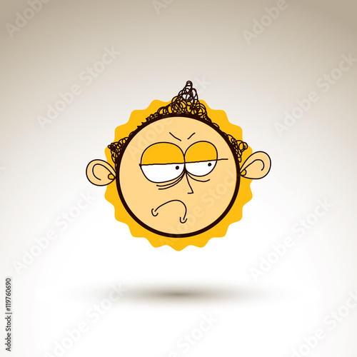 Vector graphic drawing of sad personality face, bizarre male por