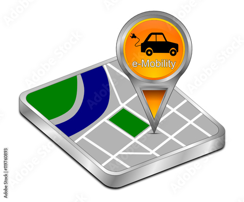 Map pointer with e-Mobility - 3D illustration