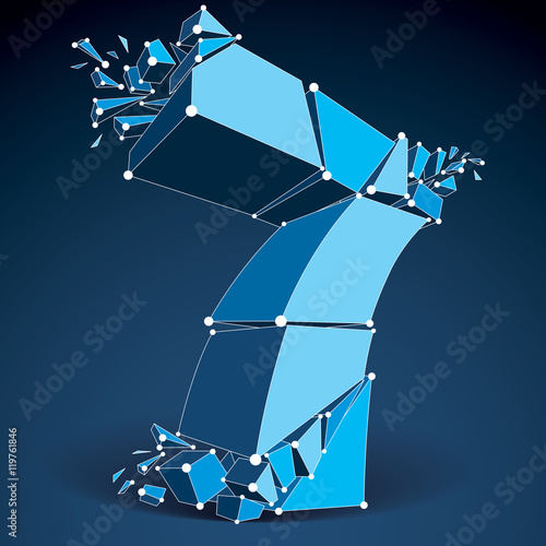 Vector dimensional wireframe number 7, blue demolished thread di