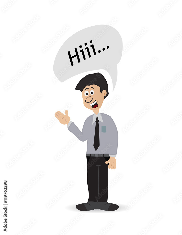 cartoon businessman pose hi with hi text above cartoon businessman pose hi with hi text above