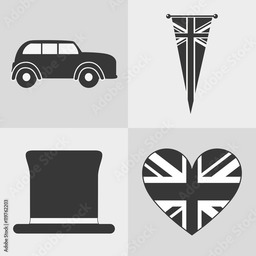 flag car hat automobile london england landmark patriotic british culture icon. Silhouette design. Vector illustration