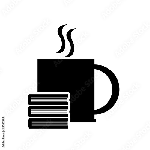 flat design mug and book stack icon vector illustration