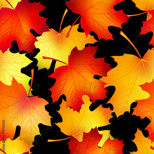 Autumn seamless pattern with maple leaves. Vector illustration.