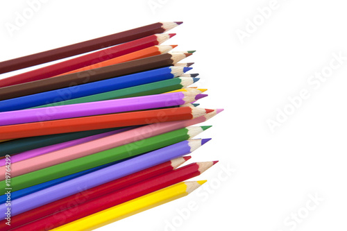 Close up of color pencils on white background with clipping path