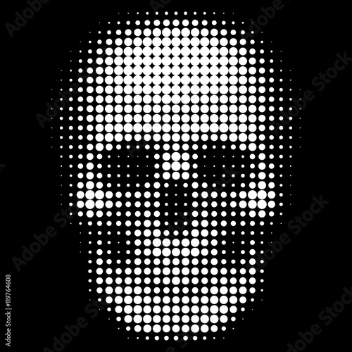 Human skull in halftone dots style