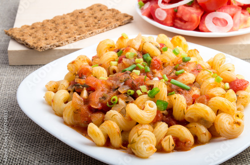 Cooked pasta cavatappi closeup photo