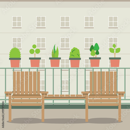 Empty Garden Chairs At Balcony Vector Illustration