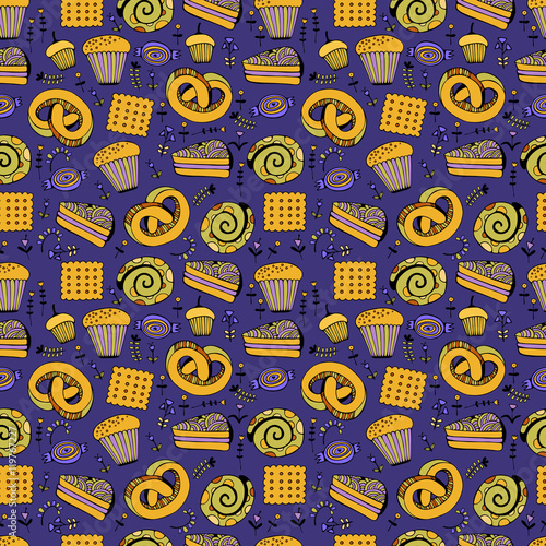 Hand drawn sweets and candies set. Colorful Vector Seamless Pattern.