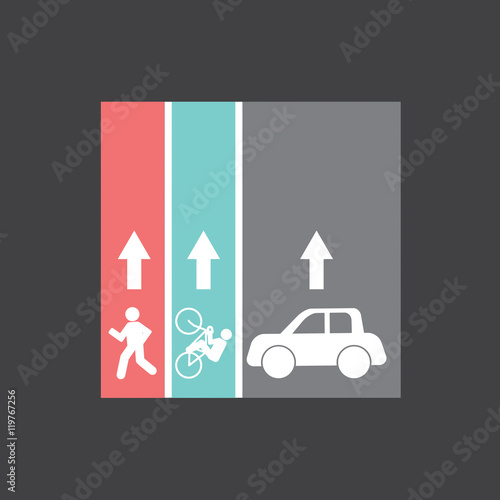Car, Bicycle and Pedestrian Path Vector Illustration
