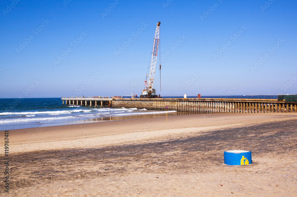 Crane Working on Construction of Pier at Durban Beach Front Crane Working on Construction of Pier at Durban Beach Front