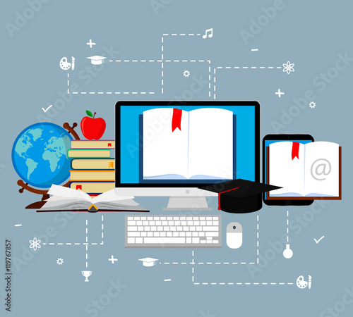 Concepts of education and e-learning. Web banners.Vector illustration, flat design