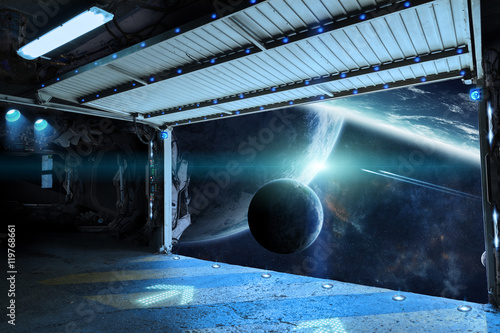 Fototapeta Naklejka Na Ścianę i Meble -  Window view of planet earth from a shuttle runway