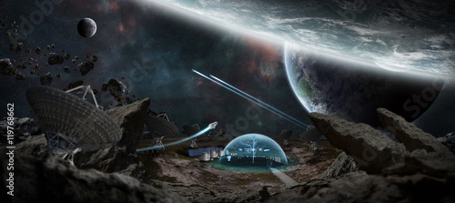 Fototapeta Naklejka Na Ścianę i Meble -  Observatory station in space 3D rendering elements of this image