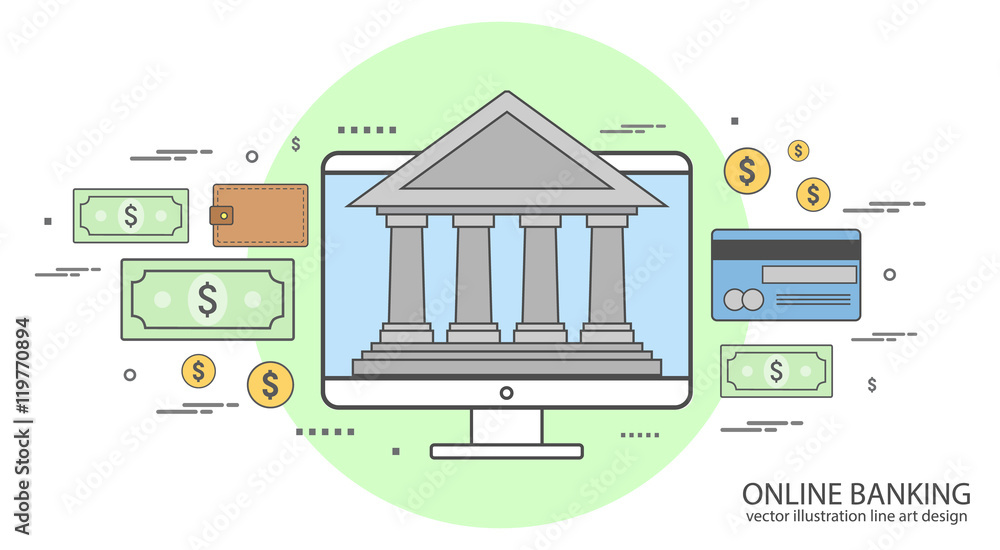 Color line icons on the theme of internet banking, online payment, vector illustration Color line icons on the theme of internet banking, online payment, vector illustration