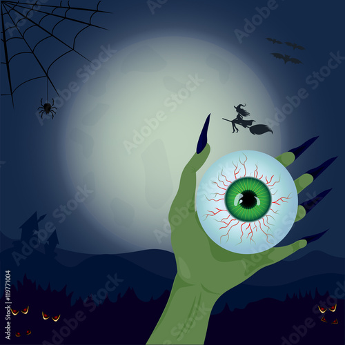 Hand and eye on the background of the moon