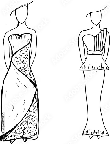Fashion dresses sketches hand drawn illustration vector
