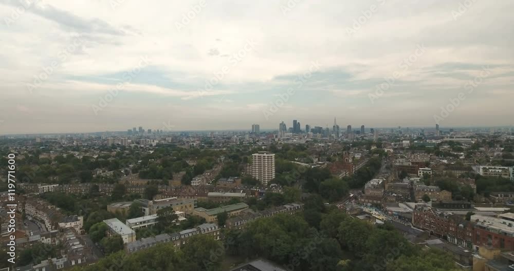Aerial descending view of the skyline of the city of London Aerial descending view of the skyline of the city of London