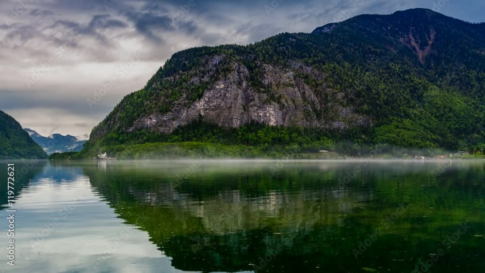 Mountain lake at spring sunset in Hallstatt, 4k timelapse Mountain lake at spring sunset in Hallstatt, 4k timelapse