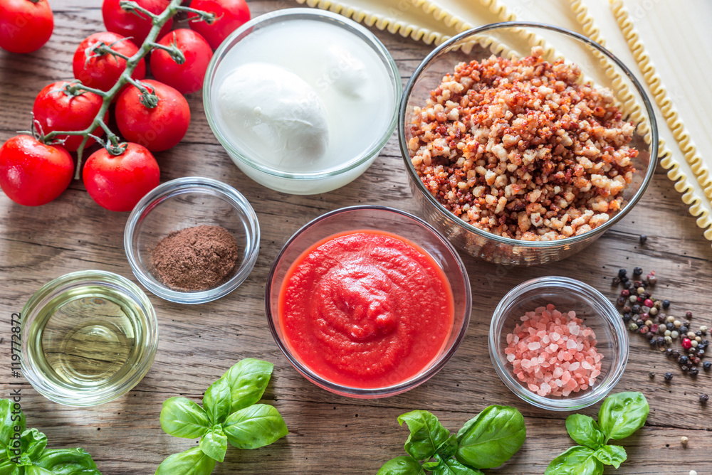 Ingredients for lasagne Ingredients for lasagne