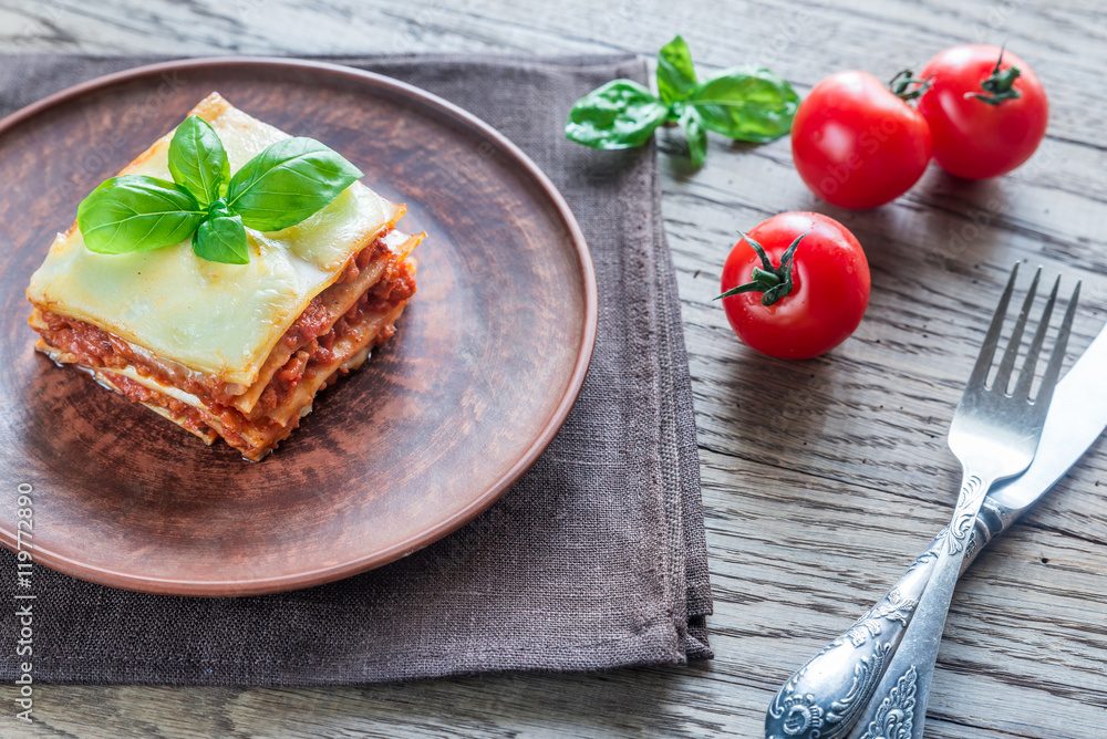 Portion of classic lasagne Portion of classic lasagne