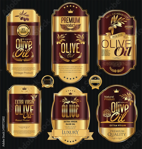 Olive oil retro vintage gold and black labels collection