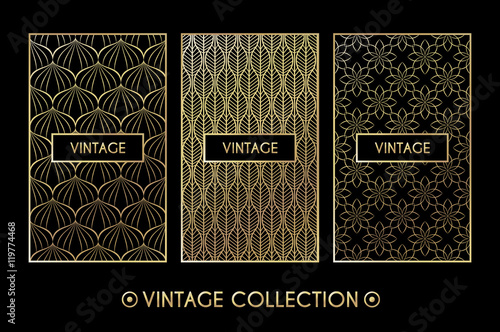 Golden vintage pattern on black background