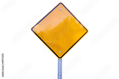 Blank yellow road sign isolated on white background