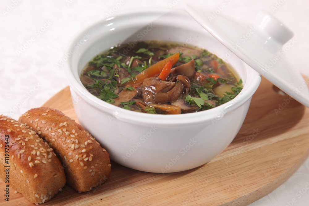 mushroom soup in Russian style mushroom soup in Russian style
